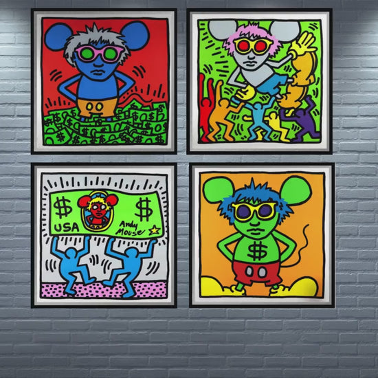 Full Sized Keith Haring- 4 Piece Pkg: 4 ANDY MOUSE PIECES -Silkscreens (Screenprints)- Pop Art Beauties- Shipped Flat- Highest Quality