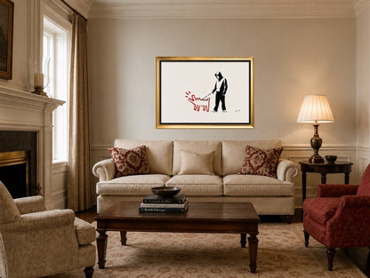 BANKSY –"Barking Dog"- Original Sprayed Black & Red Paint- Hand Signed- Rare Color- Iconic Stencil Grafitt