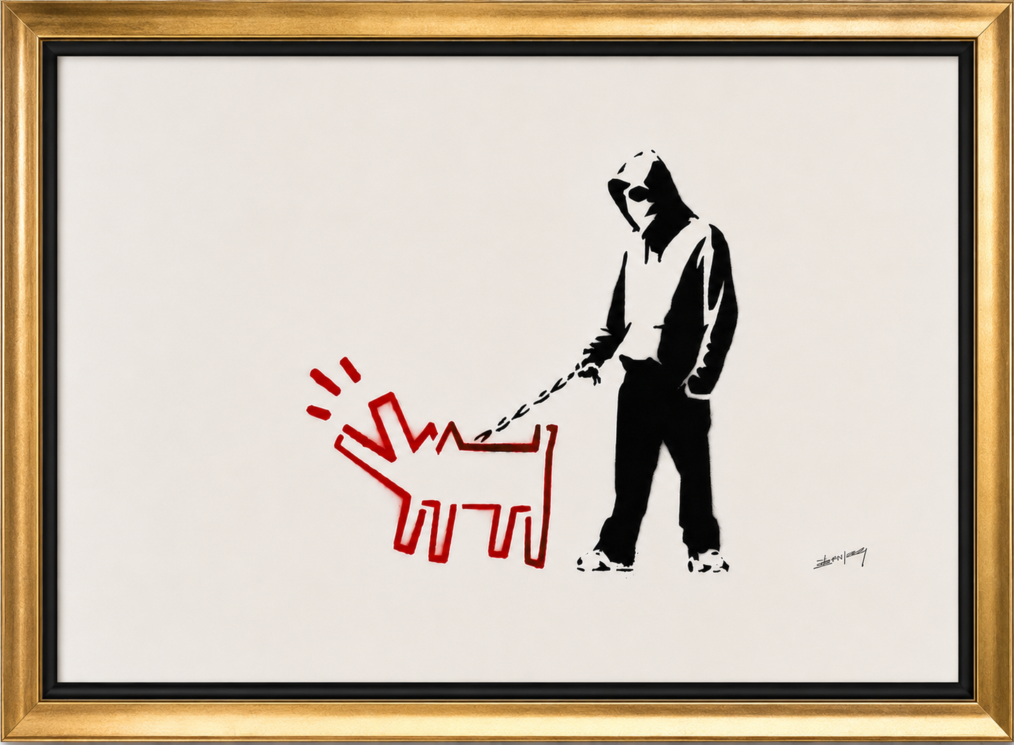 BANKSY –"Barking Dog"- Original Sprayed Black & Red Paint- Hand Signed- Rare Color- Iconic Stencil Grafitt