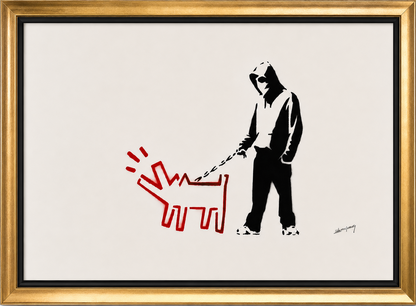 BANKSY –"Barking Dog"- Original Sprayed Black & Red Paint- Hand Signed- Rare Color- Iconic Stencil Grafitt