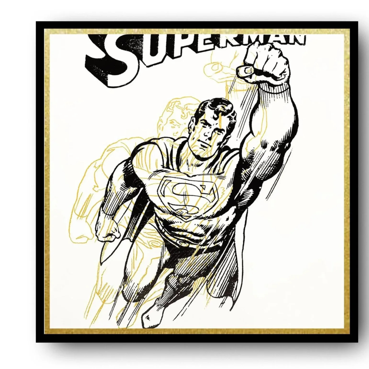 ANDY WARHOL "Superman" FS # 260- White/Black/Gold Trial Proof Screenprint-Myths- Museum Board- Diamond Dust- 38 x 38"