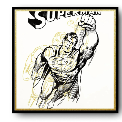 ANDY WARHOL "Superman" FS # 260- White/Black/Gold Trial Proof Screenprint-Myths- Museum Board- Diamond Dust- 38 x 38"
